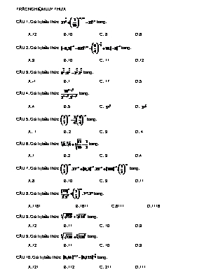 Toán khối 12 - Trắc nghiệm lũy thừa